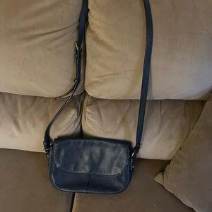 Fossil Leather Crossbody bag. Small, Navy Blue